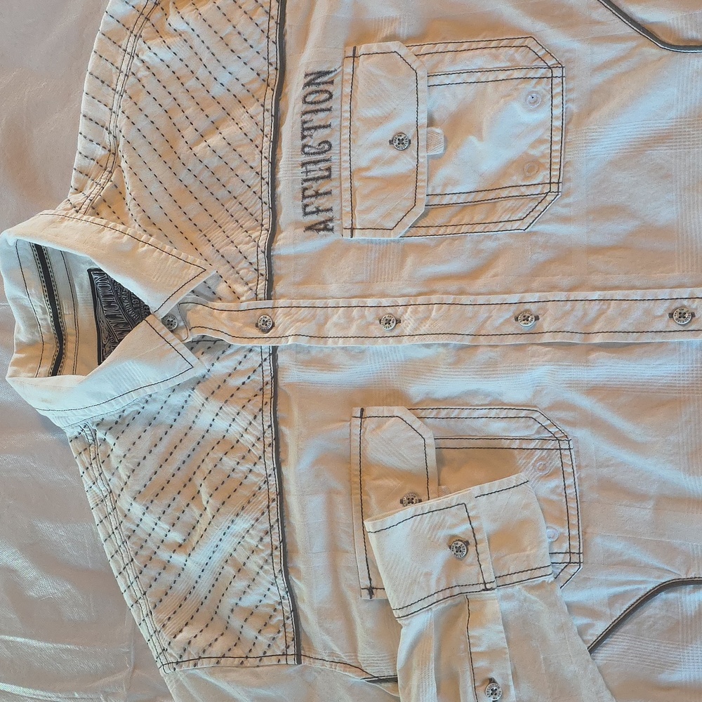 Affliction Black Premium Men's Embroidered Button-front Shirt‎ White Gray 2XL